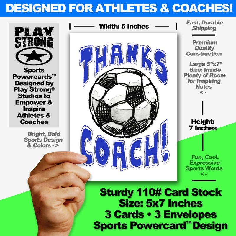 Play Strong 3-Pack Thank You SOCCER COACH Cards (5x7) â€“ Premium Greeting Card Set with Envelopes â€“ Perfect Appreciation Gift for Soccer Coaches, Players, Teams & Fans - Image 2